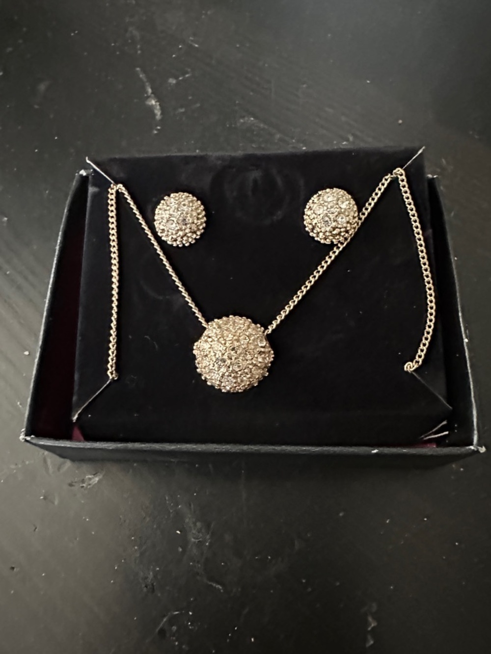 Avon Gold-Tone Crystal Pavé Ball Necklace and Studs